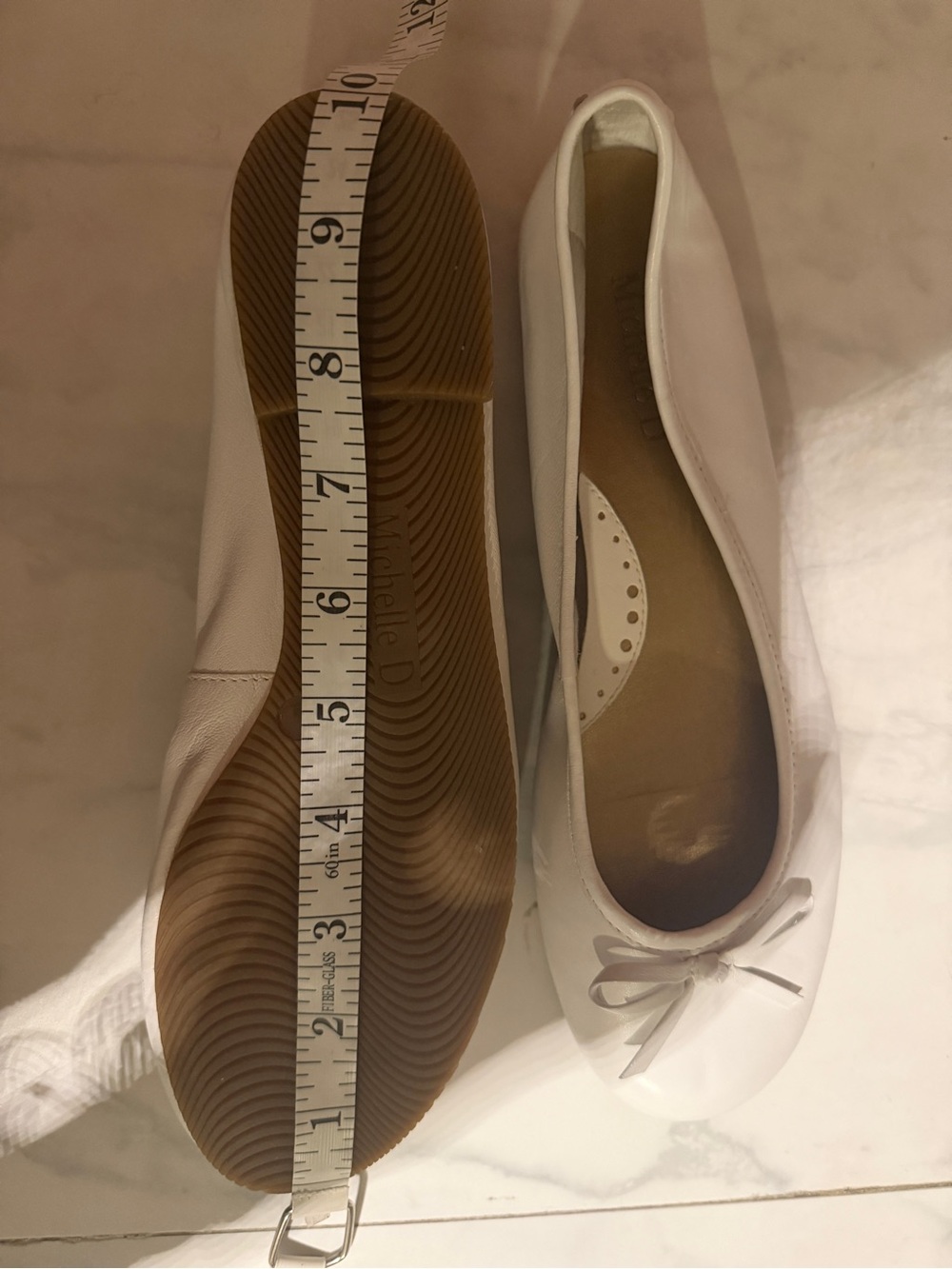 Michelle D White Leather Ballet Flats with Petite Bow - Picture 2 of 4